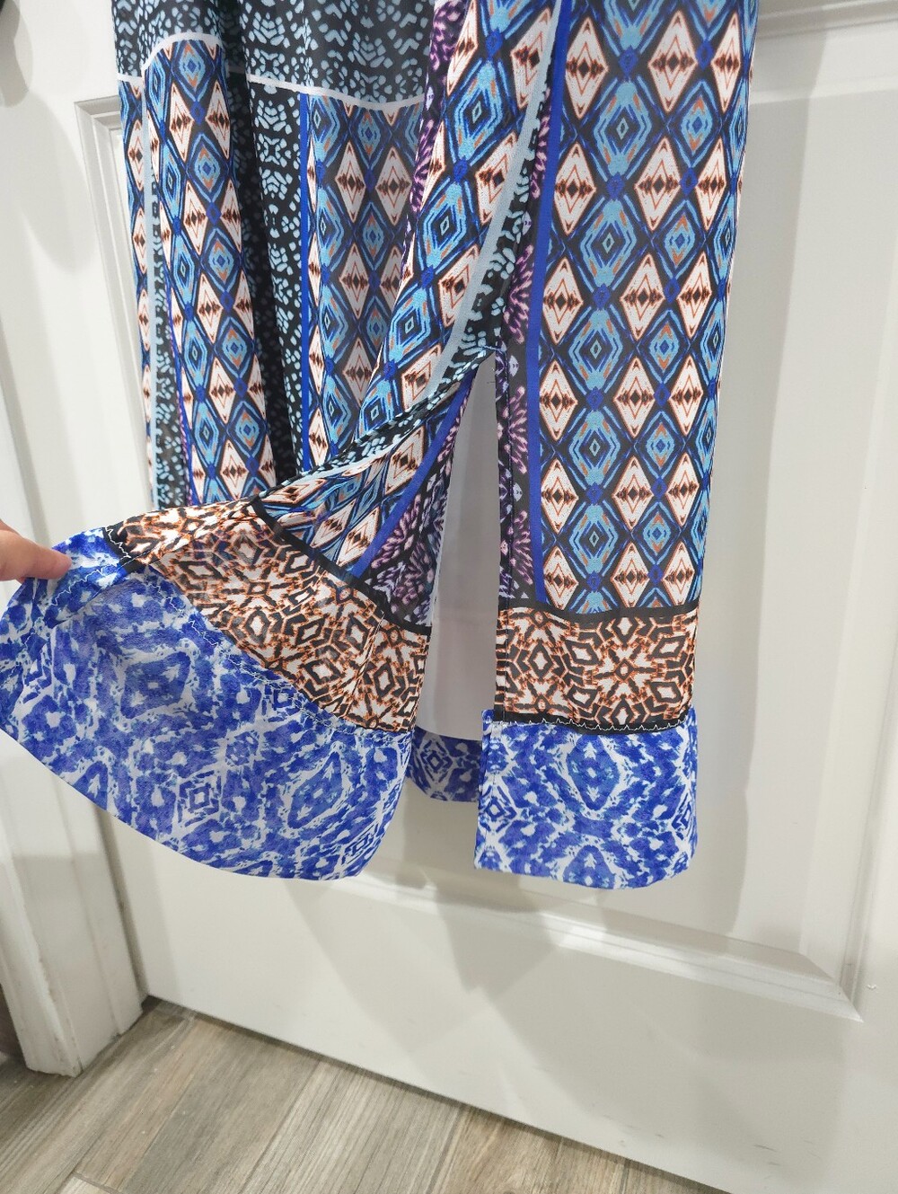 CHICOS Boho Off-Shoulder Patchwork Geometric Print Maxi Dress, Size 1, Medium - Picture 9 of 14